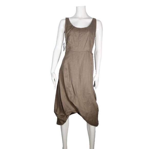 Nicole Bridger Womens Small Brown Asymmetrical Harem Linen Tank Dress Midi $295 - Picture 8 of 8